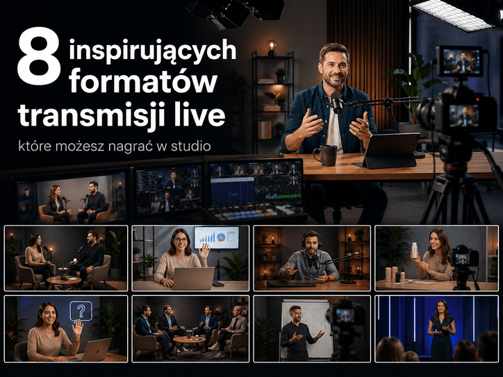 nowoczesne studio nagraniowe z profesjonalnym oświetleniem i kamerami przygotowane do transmisji live